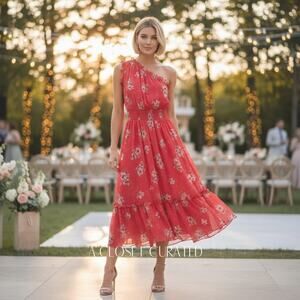 red lace long sleeve homecoming dress DreamDress By PMN Bella Sheath Red Wedding Dress Gown Tall Collar Beaded Lace Red Floral Embellishment Sweep Train | Size: Medium